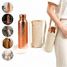 Garrafa De Cobre Banhado Indiano Ayurveda 1 Litro Feito à mão,Com bolsa de lona,800ml