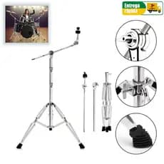 Suporte Prato Bateria Ajustável 70-170cm Cromado Profissional, Estante Girafa Resistente