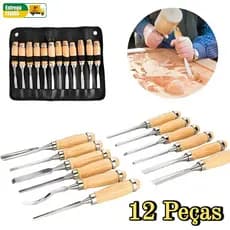 Kit Formão Para Entalhe P/ Esculpir Madeira Jogo 12 Peças para Entalhar Esculpir Trabalhos Madeira