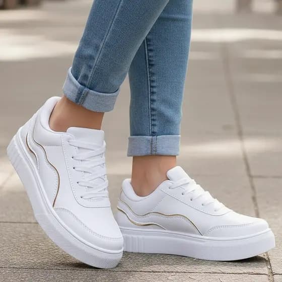 Tenis Casual Branco Plataforma Estiloso Elegante Dia a Dia Academia Tenis Confortavel Acolchoado
