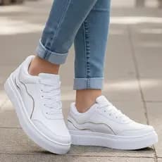 Tenis Casual Branco Plataforma Estiloso Elegante Dia a Dia Academia Tenis Confortavel Acolchoado