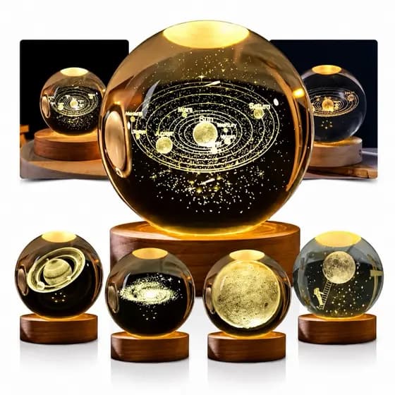 Luminária De Mesa Bola De Cristal 3d Decoração Solar Galáxia