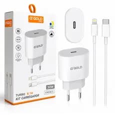 Carregador iPhone completo com cabo turbo 30w recarrega rápido em minutos