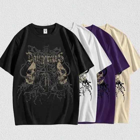 Camiseta Unissex Oversized Plus Size Feminina Masculina de algodão  estampa de caveira gótica  e