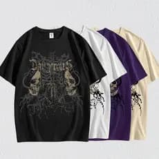 Camiseta Unissex Oversized Plus Size Feminina Masculina de algodão  estampa de caveira gótica  e