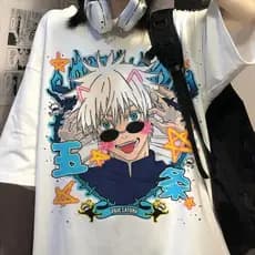 Camiseta Unissex Oversize Plus Size Feminina Masculina algodão Anime Jujutsu Kaisen Gojo Suguru Geto