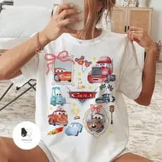 Camiseta Unissex Oversized Plus Size Feminina Masculina Retro Coquette Bows McQueen Mater Doc Sally CarreraCasual Blusa