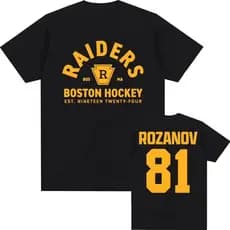 Camiseta Masculina Feminina Oversized Estampa Raiders Boston Hockey Rozanov 81 T-shirt Streetwear Estilo Esportivo Retro
