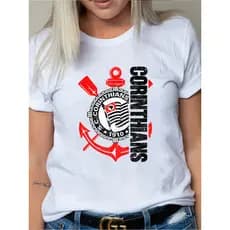 Camiseta Masculina Feminina Oversized Estampa Corinthians Paulista Âncora Vermelha Letras Verticalizadas T-shirt