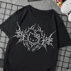 Camiseta Unissex Oversized Plus Size Feminina Masculina Camisa Unissex T-Shirt Aesthetic HellLoKitty Estilo Gótica