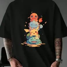 Camiseta Unissex Oversized Plus Size Feminina Masculina Pokémon Pikachu e Amigos Streetwear