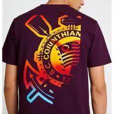 Camiseta Masculina Feminina Oversized Estampa Logo do Corinthians Paulista em Estilo Grunge e Gradiente Laranja