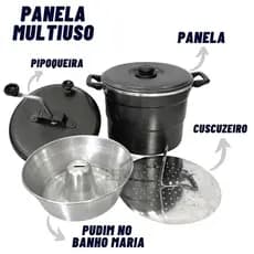 Cuscuzeiro 4 em 1 Em Alumínio N20 Panela Multiuso Pipoqueira Faz Pudim Cuscuz Pipoca