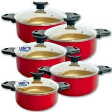 Jogo de Panelas Caçarolas Antiaderente Tampa de Vidro 5 Peças 16/24 cm  Vermelha 5 Camadas de Teflon