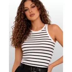 Regata Listrada Feminina Ribana Camiseta Básica Bicolor Americana