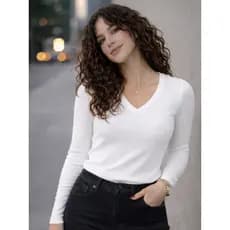Blusa Feminina Manga Longa Gola V Segunda Pele Viscolycra Basica Elegante Casual