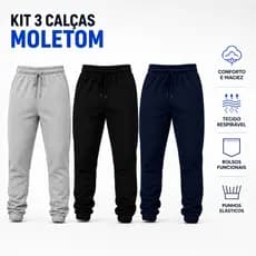 Kit 3 Calça Moletom Masculina Com Punho E Elastico Muito Confortavel Inverno Frio Estilosa