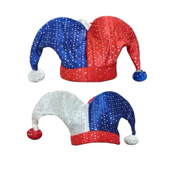 CHAPÉU BOBO DA CORTE COM 3 PONTAS E LANTEJOULAS | AZUL, VERMELHO E BRANCO