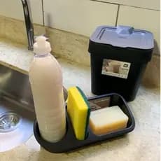 Kit Organizador de Pia Cozinha Multiuso Porta Detergente, Bucha e Sabão + Lixeira Slim UZ 2,5L