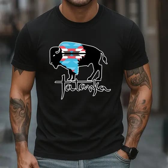 Camiseta Masculina Manga Curta Estilo Étnico Tatanka Búfalo Casual Confortável Trend 2025