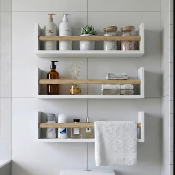 KIt 3 Prateleiras  MDF  Branco 50 cm  Madeira  Dulce  Banheiro Multiuso Porta Cosmético Nicho Auxiliar