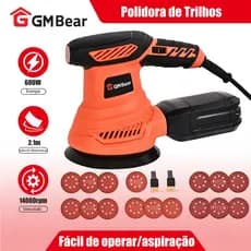 GM Bear Lixadeira Orbital 600W de 5 Polegadas Orbital Aleatória 14000RPM com 5 Lixas de Grãos Diferentes e Coletor de Pó