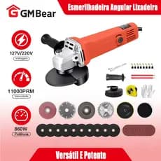 GM Bear Rebarbadora Completa Esmerilhadeira, Lixadeira e Politriz-Conjunto Bivolt 127V/220V, Versátil e Potente