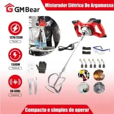 GM Bear Misturador Elétrico De Argamassa 1500W 6 velocidades Para Argamassa/Cimento/Gesso & Reformas Profissionais