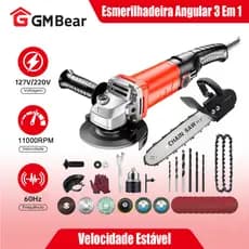 GM Bear Esmerilhadeira Angular 3 em 1 - Com Lixadeira, Furadeira e Motosserra, Versátil e Potente para Uso Profissional