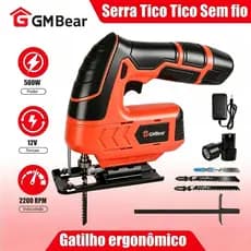 GM Bear Serra Tico Tico  Rolamentada Profissional 6 Velocidades Corte Reto e Curvo Sem fio com 2 baterias
