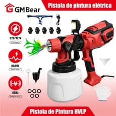 GM Bear Pistola de Pintura Pulverizadora HVLP Elétrica,Pistola Elétrica Para Pintura,1400ml 6 Bicos e Acessórios com Led