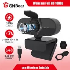 GM Bear Webcam Câmera Full Hd 1080p Microfone Embutido - Widescreen USB, Ideal para Videoconferências e Chamadas Online