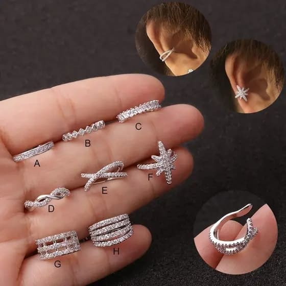 316L 1Pc Helix Cartilagem Conch Jóias De Perfuração Falsas Ajustável Cz Punho Sem Piercing Brinco