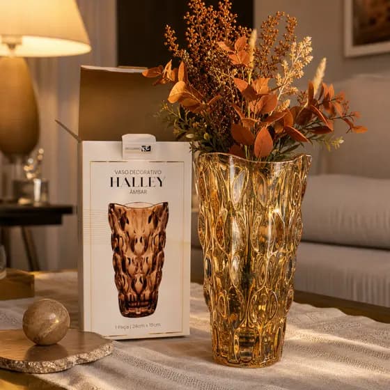 Vaso Ambar Halley 24cm Vaso Decorativo Vidro Médio