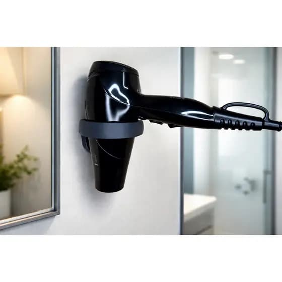 Suporte Secador de Cabelo Parede Parafuso Banheiro Preto Fixa