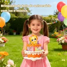 Brinquedo de Bolo Aniversário Divertido – Luz, Música e Rotação para Crianças Interagir