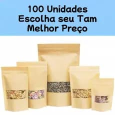 100 Un Saco Papel Kraft Fosco Stand Up Pouch C/ Visor Zip Hermético - Escolha Seu Tamanho