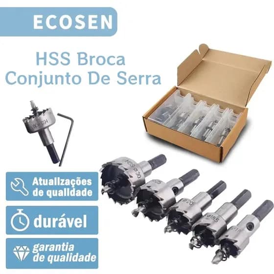 Kit 5 Brocas Serra Copo Furar Ferro Aço Metal 16/18,5/20/25/30mm