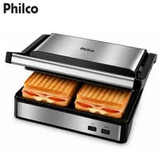 Grill Sanduicheira Elétrica Philco 2 em 1 1000W Antiaderente Abertura 180° Inox para Carnes Lanches