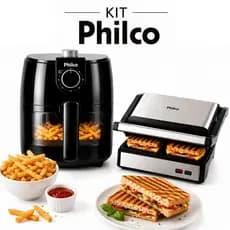 Kit Philco Air Fryer 4L Fritadeira + Grill Sanduicheira 2 em 1 Inox Antiaderente