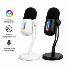Microfone USB Condensador Gamer Cardioide RGB Plug Play Saída Fone P2 para Streaming PC e Notebook