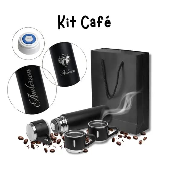 Kit Garrafa Térmica 500ml + 3 Xícaras Personalizada a Laser