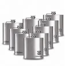 Kit 10 Porta Whisky Cantil 6oz Aço Inox Personalizável Padrinhos Presentes Casamento Brasão/Time/Logo