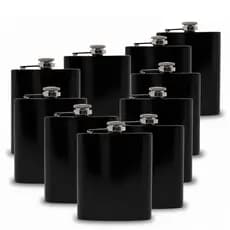 Kit 10 Porta Whisky Cantil 7oz Preto Aço Inox Compacto Elegante