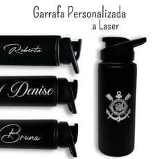 Garrafa Squeeze 600ml Alumínio Preta Personalizada Gravação a Laser