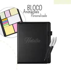 Kit para Anotações Personalizado Couro Sintético Preto