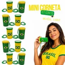 Kit 10 Mini Corneta Brasil Verde e Amarelo Torcida Festa Barulho Eleições