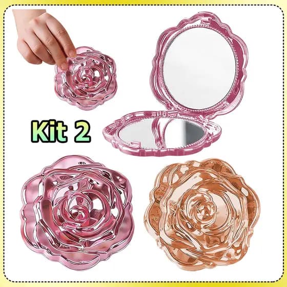 Kit 2 Espelho de maquiagem com padrão de rosas espelho redondo espelho de bolso espelho duplo espelho dobrável