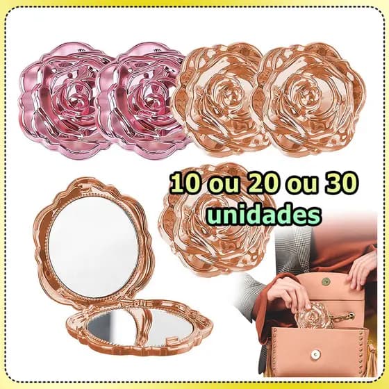 Kit 10/20/30 Espelho de maquiagem com padrão de rosas espelho redondo espelho de bolso espelho duplo espelho dobrável