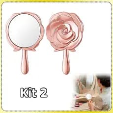 Kit 2 Rosa Espelho de maquiagem padrão de rosa espelho de mão espelho para presente de festa Espelho de bolso